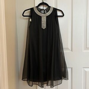 Vintage Black 100% Nylon Beaded Sheer Party Dress Small Made in USA